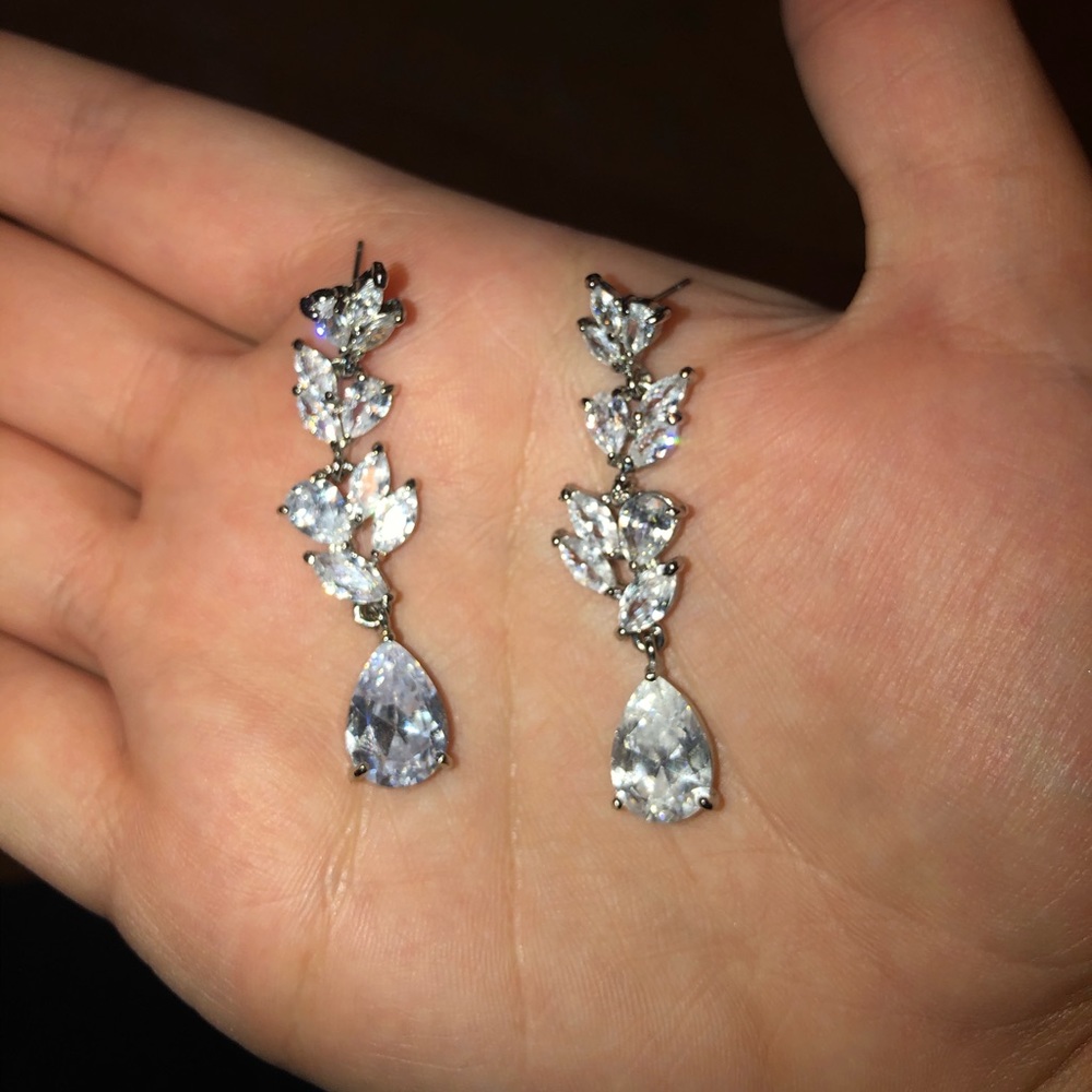 Laurel Leaf Cubic Zirconia Drop Earrings